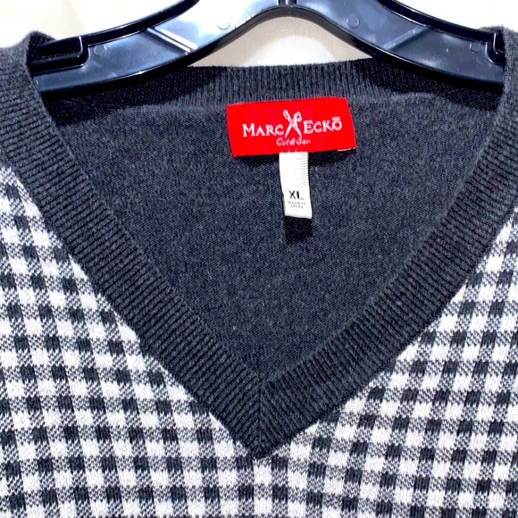 MEN MARC ECKO GREY CHECKERED V-NECK SWEATER SZ XL - Picture 3 of 13